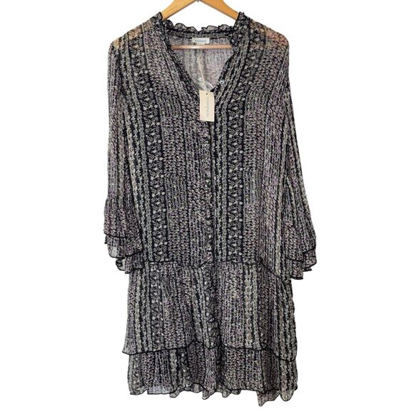 Sundance Quinn Floral Print Drop Waist Ruffle long sleeve Shift Dress Size M NEW - Picture 1 of 15